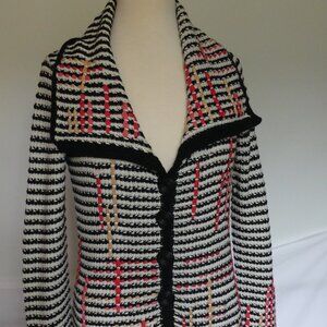 Nic & Zoe Cotton Blend Knitted Contrasting Colorful Cardigan Long Sweater Size S